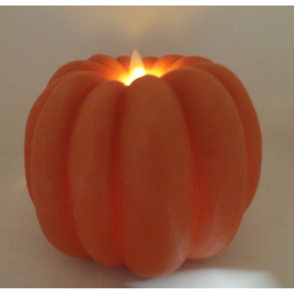 Pumpkin Wax LED Pillar Candle Moving Flame 6X5in. New - Picture 3 of 5